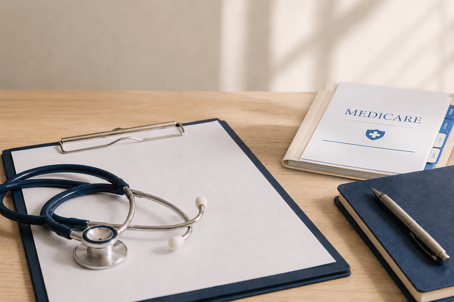 Senior couple reviewing Medicare documents at home